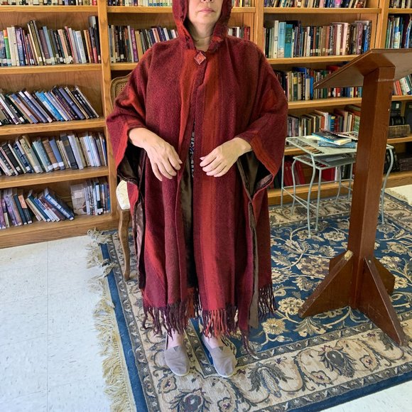 Vtg One of a Kind handwoven Fibers for All Seasons hooded blanket poncho, Zoller - Picture 6 of 15